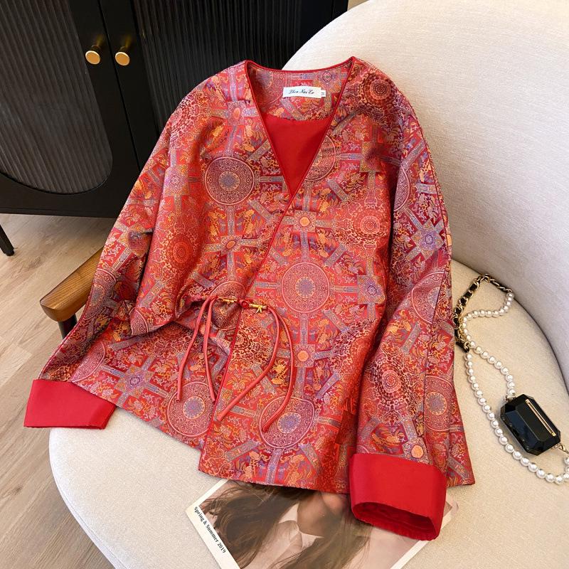 Elegant Retro Jacquard Plus Size Women s Spring Jacket - New Chinese Style Large