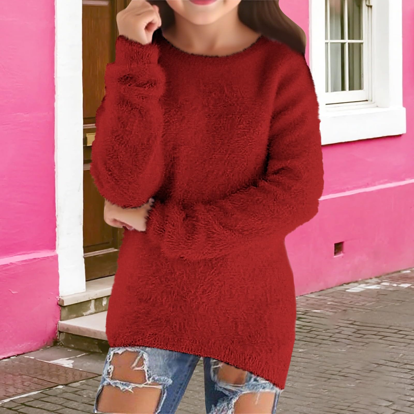 

Модный детский теплый и универсальный пуловер с круглым вырезом 130