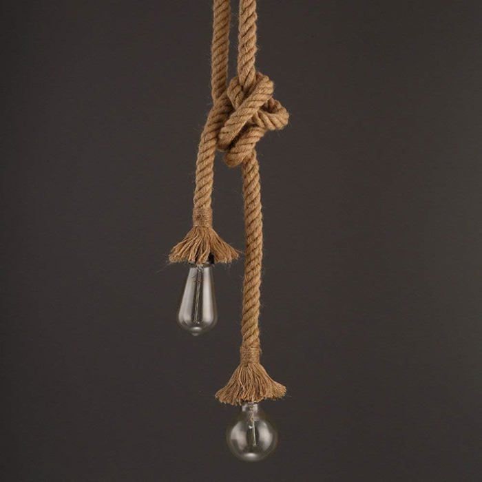 Lustre - starryol - vintage - corde de chanvre - 2 douilles e27 - pliable