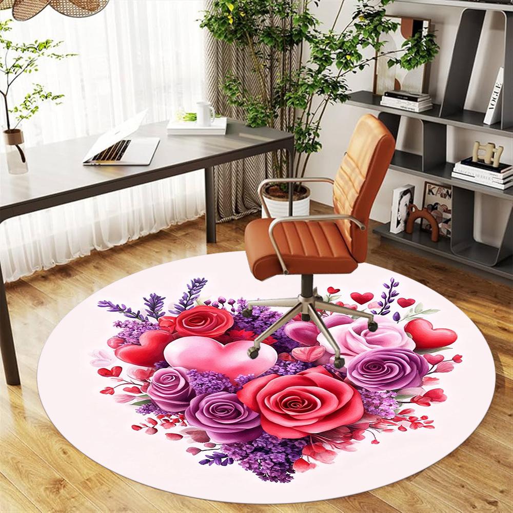 1 st Hjärta Blommor Rund Stolmatta Kontorsmatta - Halkfri, Golvmatta för Kontor, Sovrum, Perfekt Heminredningspresent c0112029