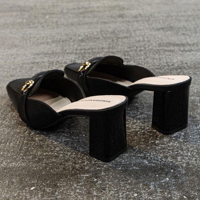 Fashion half-drag high-heeled cool slippers women's summer wear 2025 new spring and autumn one-pedal lazy bag head drag women