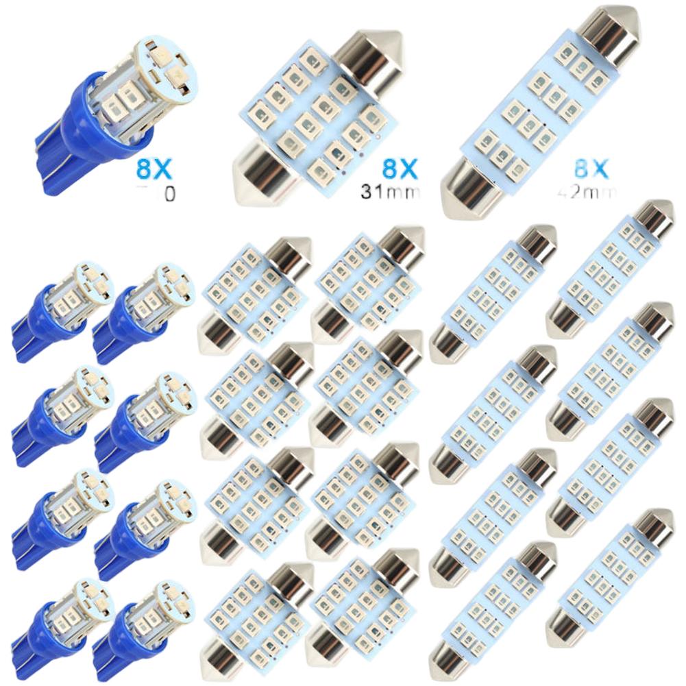 Car Interior Lighting Kit 24PCS T10 LED Set for Dome Map License Plate Door and Trunk Lights with Wide Application Range