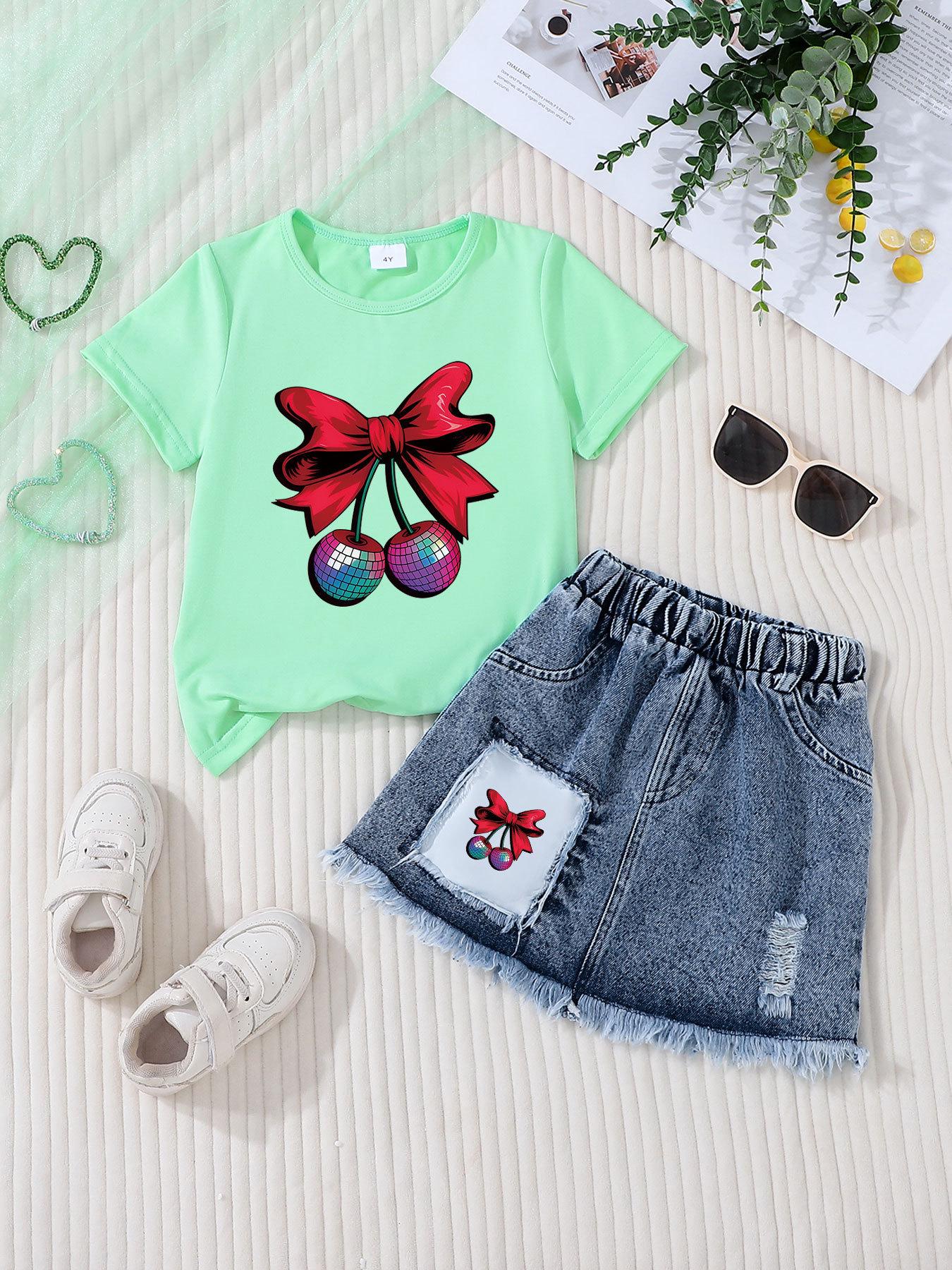 Children s Casual Denim Skirt Set for Girls 6 years