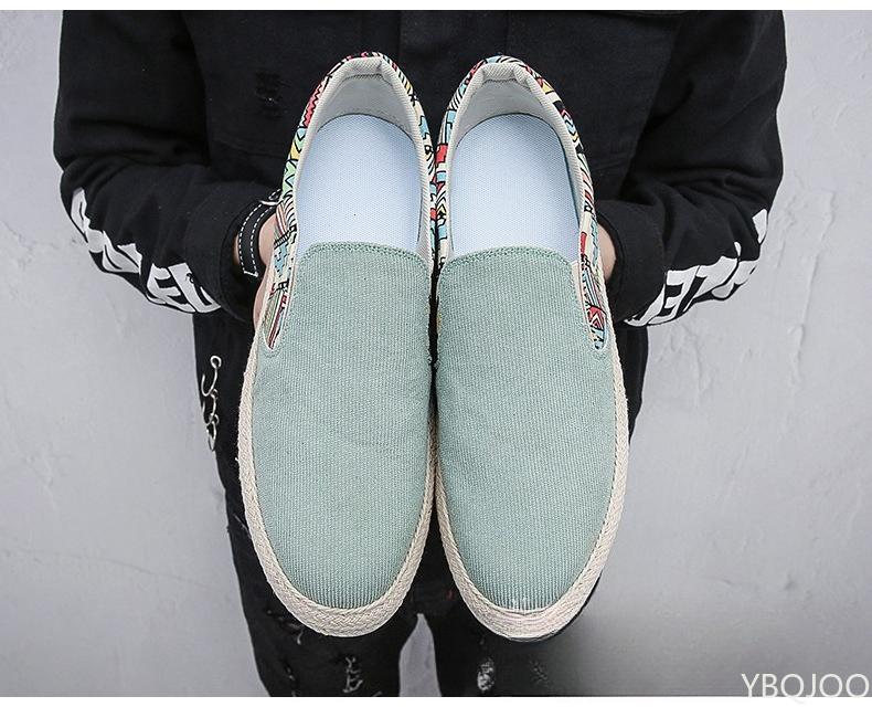 

2025 Новый стиль Летняя мода универсальные мужские кроссовки Повседневный комфорт Холщовые туфли на плоской подошве Мужские туфли лоферы из льняной ткани 44 зелёный
