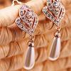 Earrings Leaf Elegant Rhinestone Charming Waterdrop Shape Ear Studs for Wedding