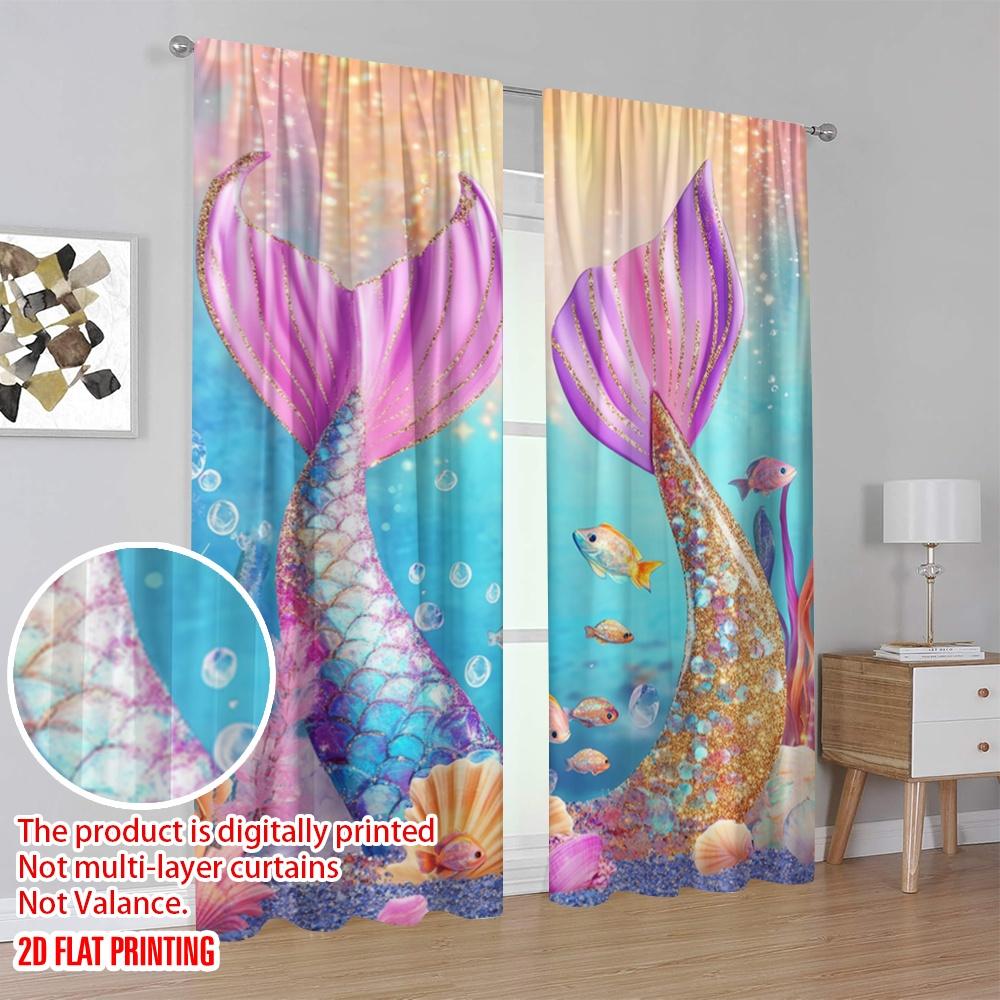 2pcs,2D plane printing Curtains Digital Printed Mermaid Splendor Versatile Polyester (without rod) Decorations For Home Ldeal