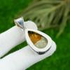 Pear Picture Jasper Gemstone Daughter Bezel Vintage Pendant Jewelry 925 Silver