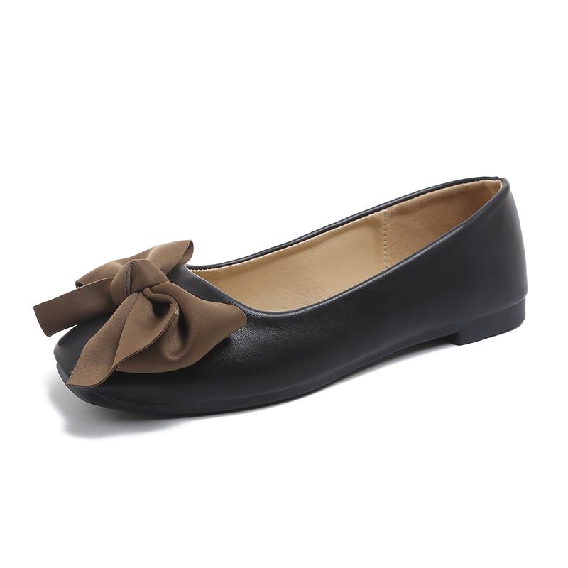 Plus Size Flat Shoes Women's Autumn New Square Toe Shallow Mouth Bow Soft Sole Anti-slip Wear-resistant Low Top Shoes
