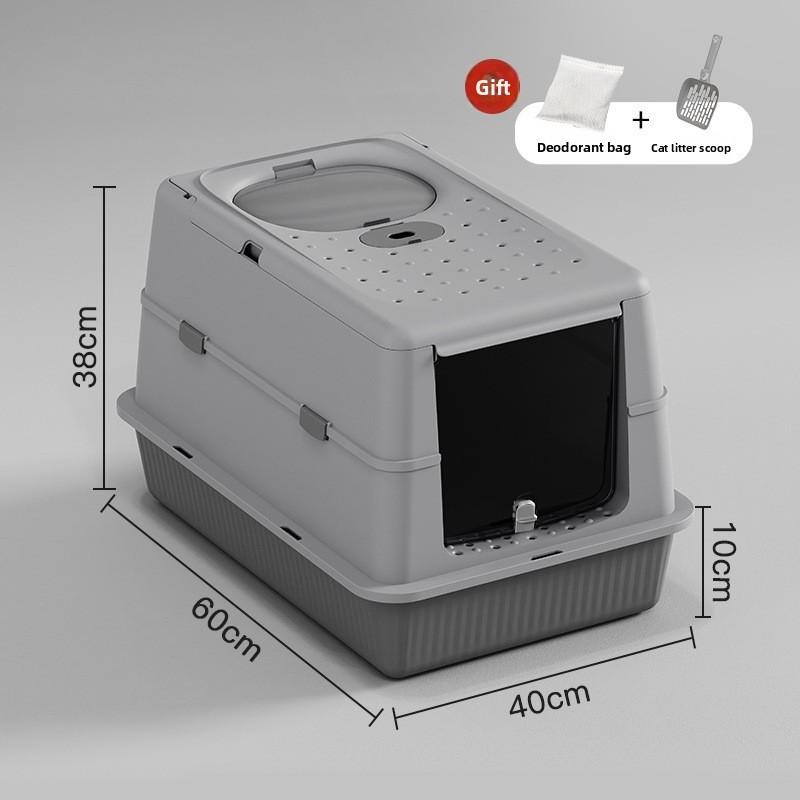Stainless Steel Closed Cat Litter Box, Fully Closed Flip, Oversized, Heightened and Thickened Anti-splash Top-entry Cat Toilet