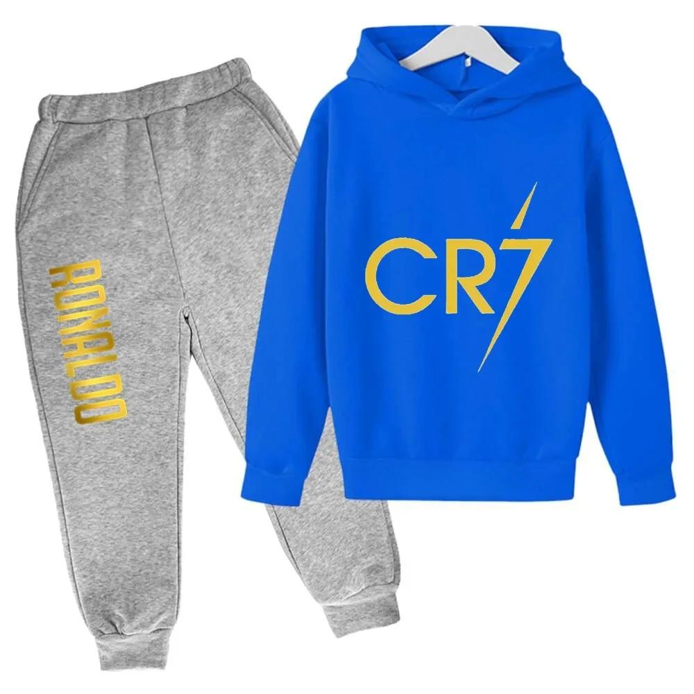 Ronaldo CR7 Estampado Ídolo del Fútbol Ropa Sudadera para Niños Conjunto de 2 Piezas Traje de Pantalón Chándal para Niños Niños Niñas Ropa Chándales Deportivos
