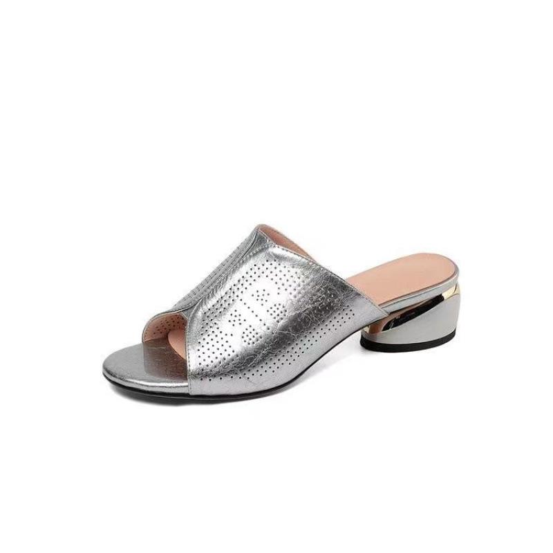 

Летние тапочки сандалии женские золотые элегантные низкие каблуки серебряные мягкие сандалии повседневная обувь 33EU/CN34 серебряный