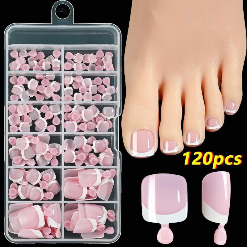 French Press On Toenail Set 120/150pcs Short Square Shiny Fake Toenails for Summer Foot Nail Art DIY Pedicure