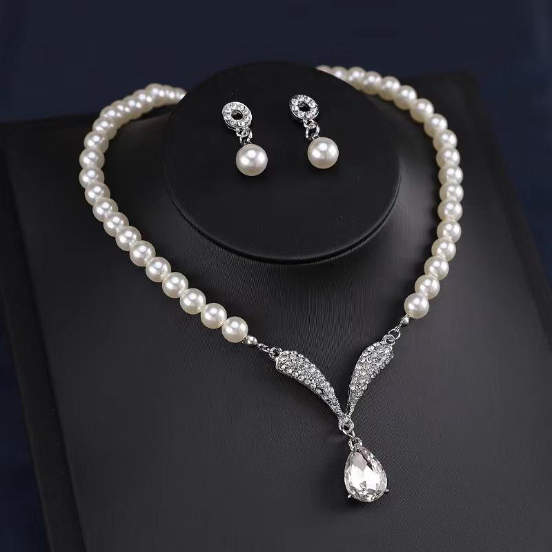 Korean Chic Pearl Necklace & Earrings Set - Women's Fashion Alloy Plated Accessories