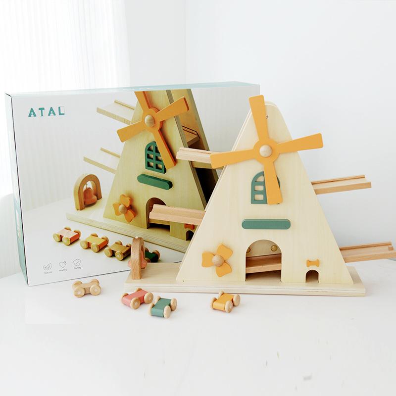 Nordic-style Wooden Windmill Track Glider Hand-eye Coordination Mini Pullback Toy