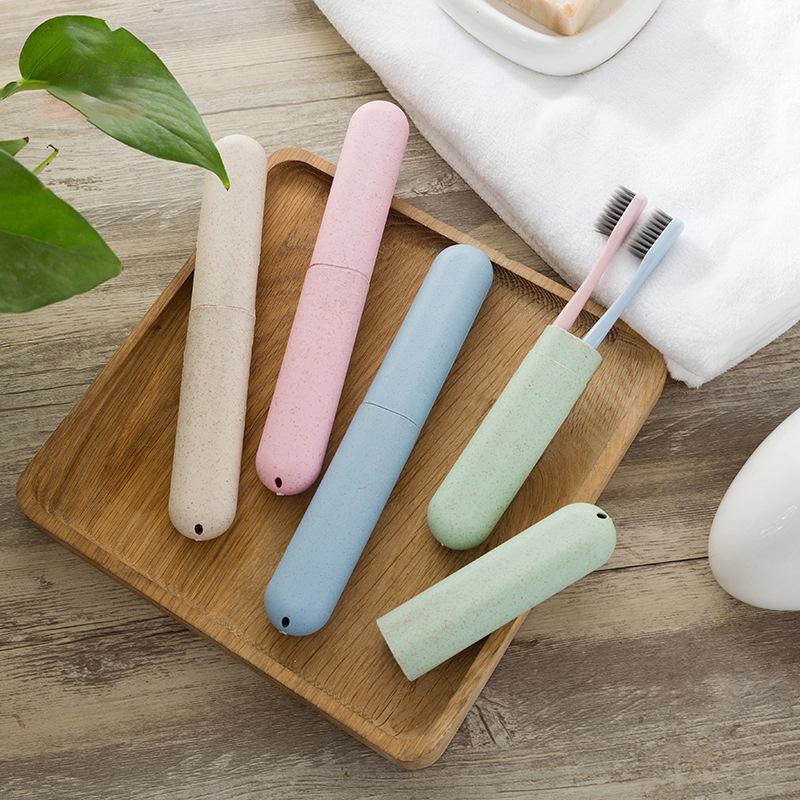 Compact Wheat Straw Travel Toothbrush Holder & Toiletries Storage Box