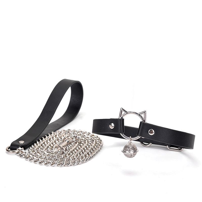 Engravable Leather Cat Bell Collar & Dog Leash - Black, Pink, Wine Red, Cherry Blossom.