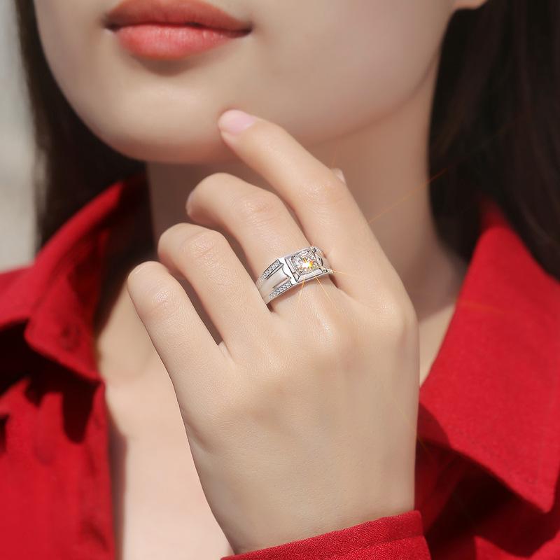 Bague Ringen S925 Silver Inlaid 1ct Moissanite Personality Handsome Men's Fashion Adjustable Ring