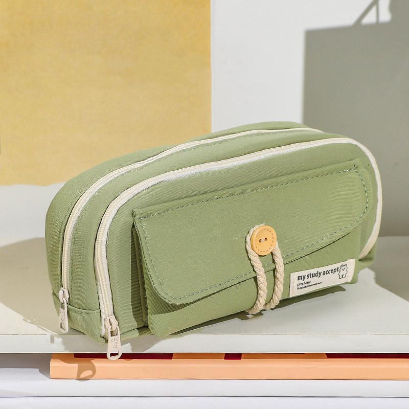 Student Cute Pencil Bag Button Cotton Cord Cloth Stationery Bag School Supplies Large Capacity Storage Bag DIY Children Pen Case