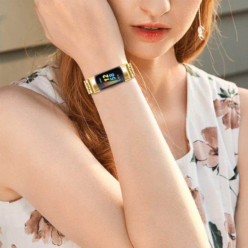 7 Beads Stainless Steel Breathable Replacement Wrist Strap Watch Band for Fitbit Charge 6/5