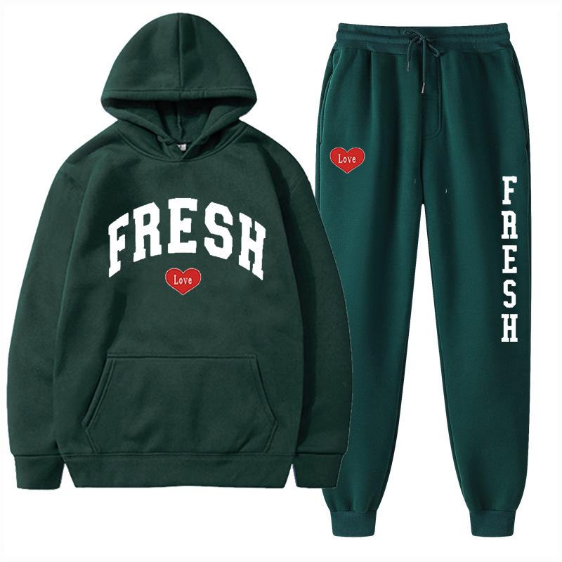 European Size Plus Fashion Printed Sweater Autumn and Winter Fleece Warm Hoodie Casual Sports Women's Suit