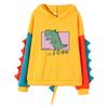 Fashion Women Casual Print Long Sleeve Splice Dinosaur Sweatshirt Tops