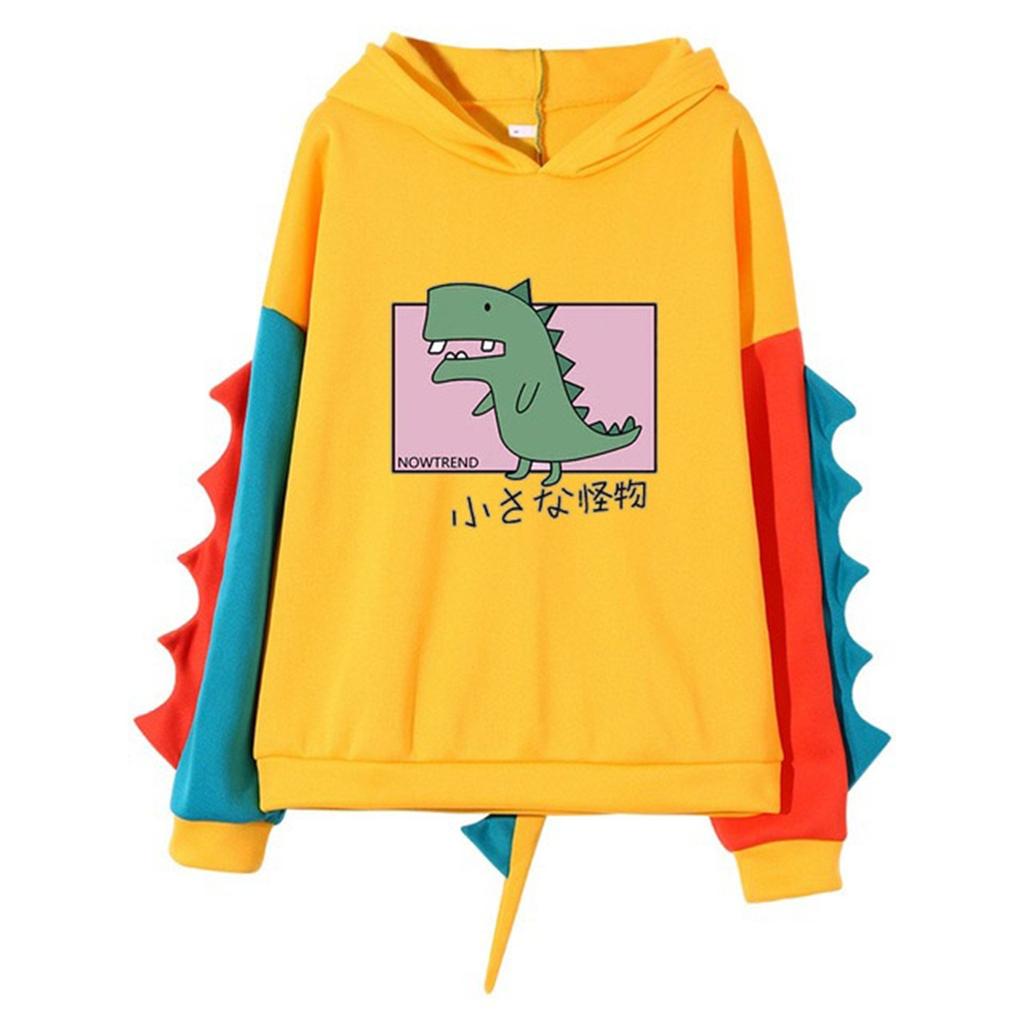 Fashion Women Casual Print Long Sleeve Splice Dinosaur Sweatshirt Tops