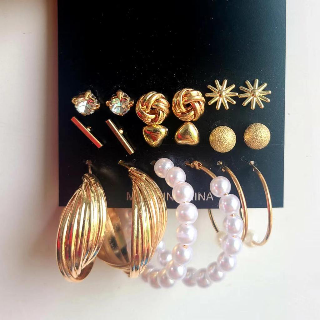 Gold-Pearl Punk Hoop Earrings Set for Women
