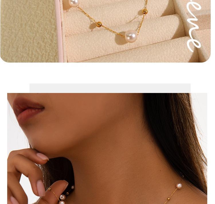 Light Pink Pearl Stainless Steel Necklace – European & American Style Women's Luxury Korean-Inspired High-End Jewelry