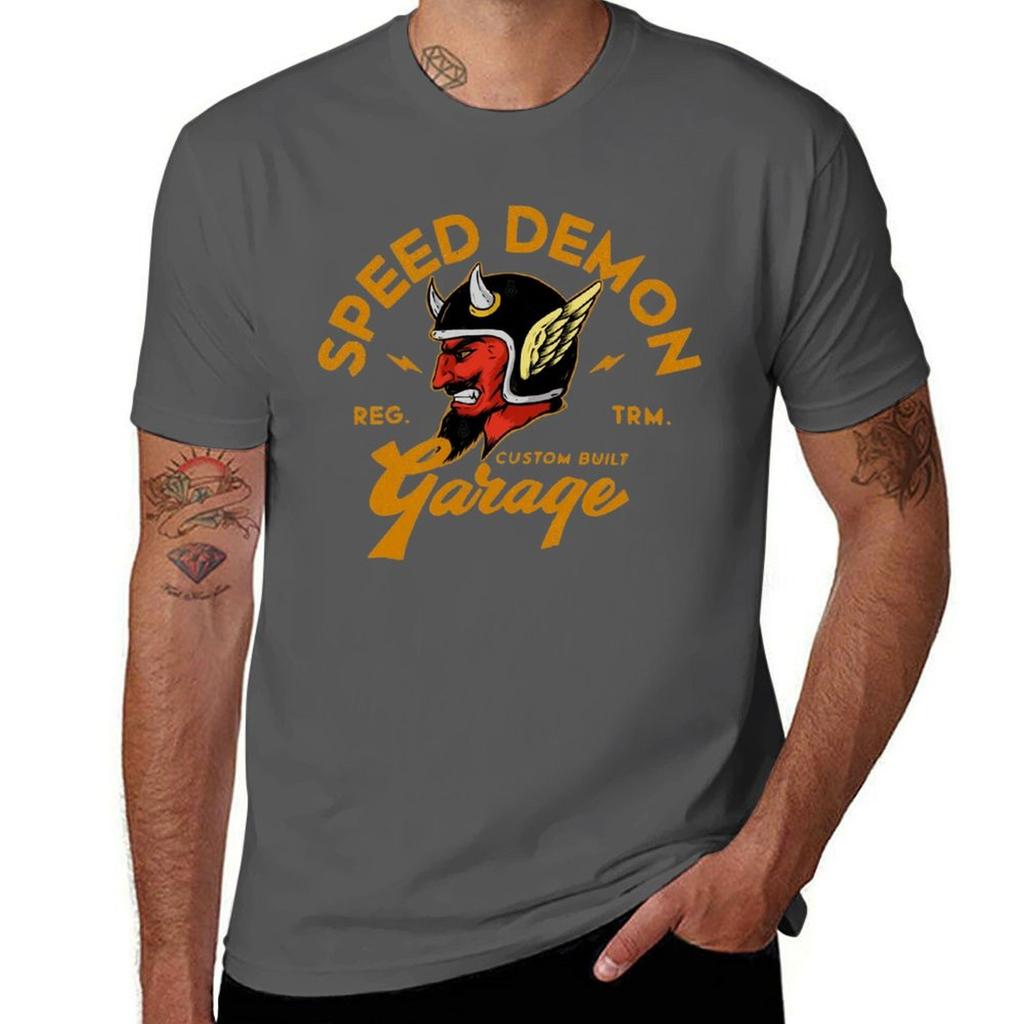 Speed Demon Garage T-Shirt Boys Whites Korean Fashion Mens T Shirts Pack