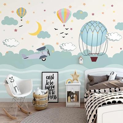 Papier Peint Photo Peint à la Main 3d Dessin Animé Montgolfière Ciel Étoilé Murale Chambre d'Enfant Murale 3d