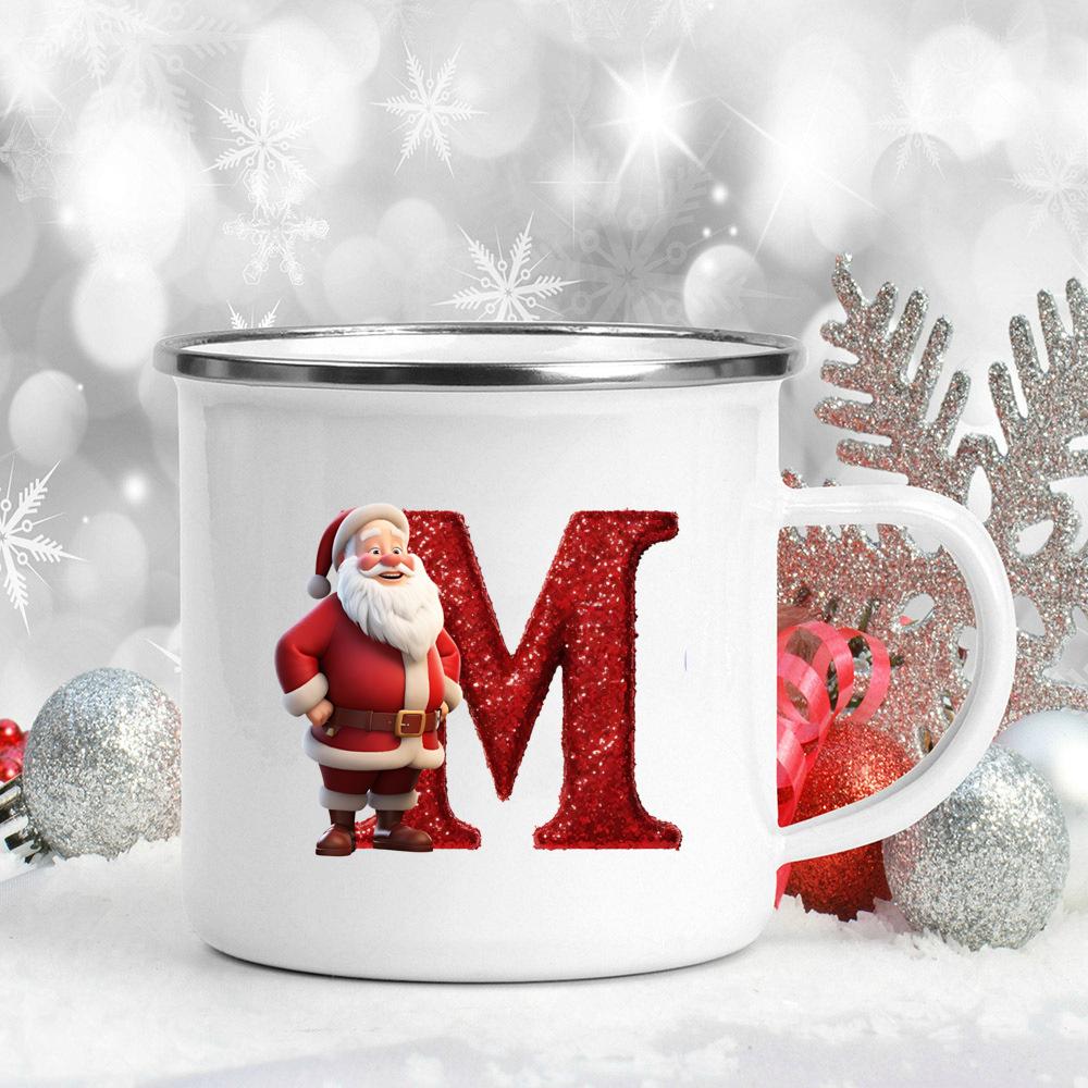26 Letter Santa Claus Printed Enamel Cup Milk Juiice Coffee Cup Mug Best Christmas Gift For Family Friends