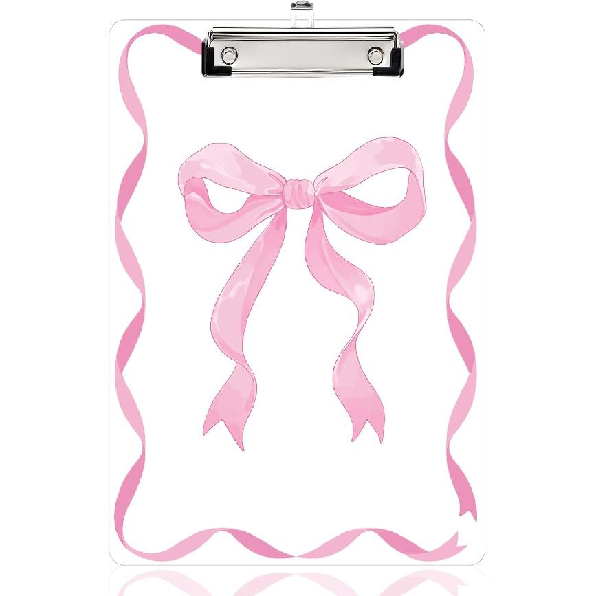 Seajan Pink Bow Clipboard Cute Preppy Coquette Plastic Decorative Clipboards with Low Profile Clip Hanging Tab A4 Letter Size, 12.4 X 9 Inch for