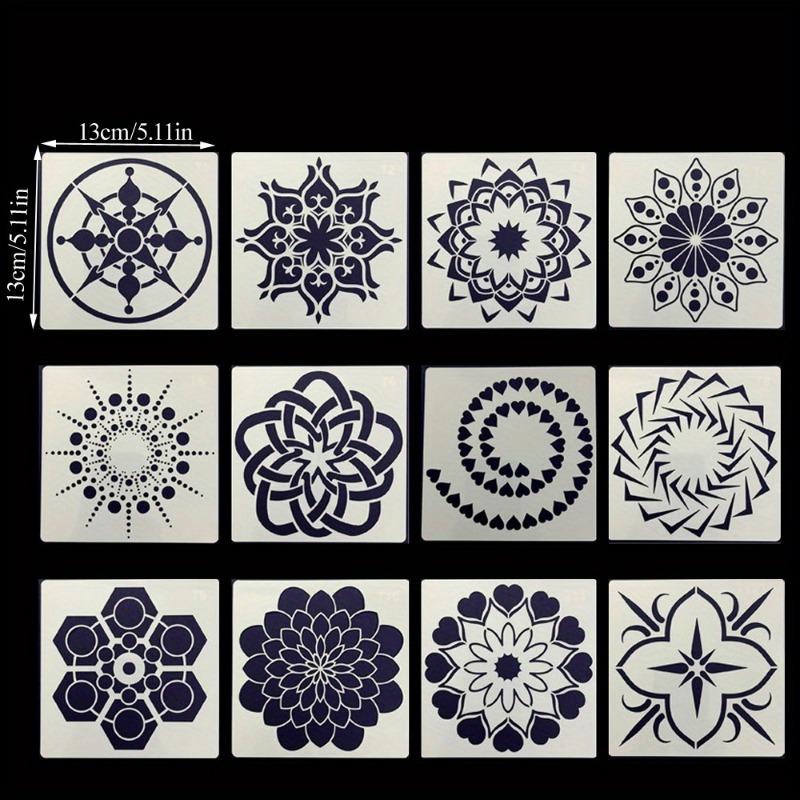 12 Adet Mandala Boyama Şablonu Kendin Yap Yeniden Kullanılabilir Dekoratif Şablonlar Scrapbooking Tebrik Kartları El Sanatları Yapımı Sanat Malzemeleri