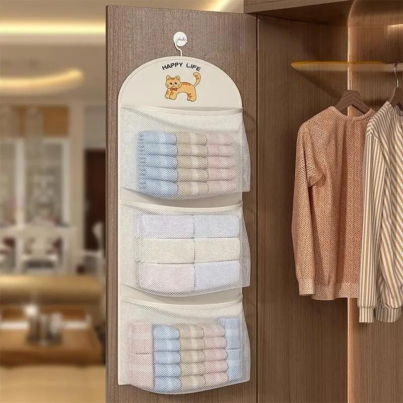 2/3 Layer Large Capacity Storage Mesh Bag Underwear Socks Storage Bag Breathable Wardrobe Organizer With Clothes Hanger