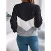 Women's Autumn/Winter Sweatshirt-Style Casual Colour-Block Cable-Knit Bell-Sleeve Pullover Loose-Fit Knitted Top for Ladies