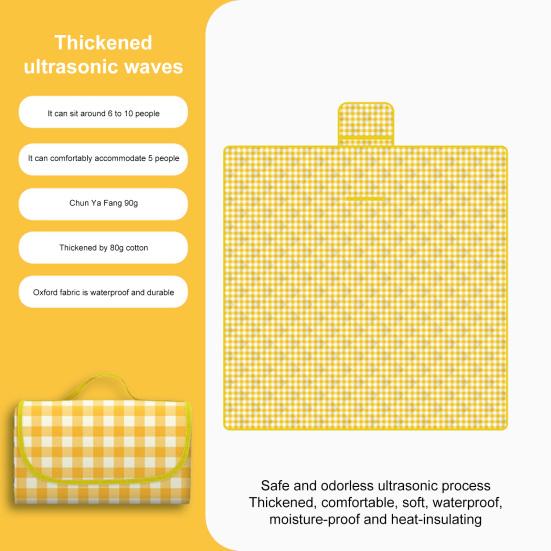 Pikniková deka s hustou bavlněnou výplní, vodotěsná, snadno čistitelná, víceúčelová plážová podložka, skládací pikniková podložka s rukojetí