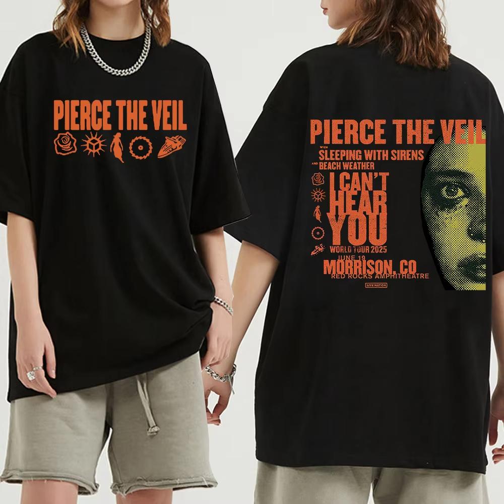 

Футболки Pierce The Veil I Can’t Hear You World Tour Двусторонние Унисекс Хлопковые Футболки Мужские Женские Музыкальные Футболки Рок-группа Панк Топы L