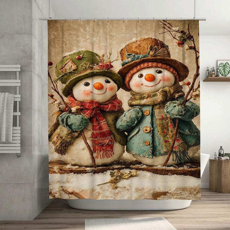 

Tuniu Charming Winter Snowman Shower Curtain Festive Holiday Bathroom Decor Cute Cozy Vibes Unique Design Waterproof Fabric Gift W60H190(CM)-1 Pcs