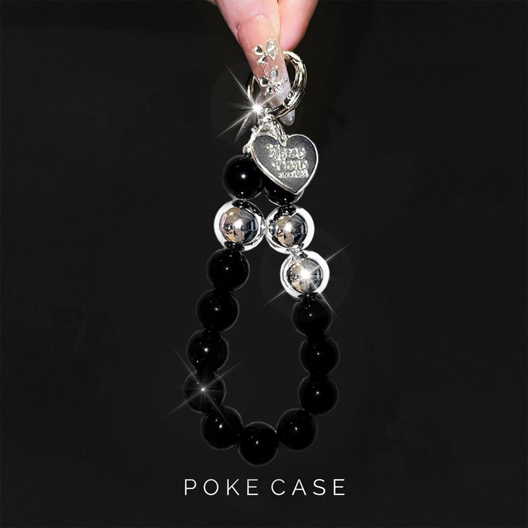 

Высококачественный гальванизированный черный серебристый чехол для телефона с бусинами и ремешком - Корейский стиль, роскошный, для DIY