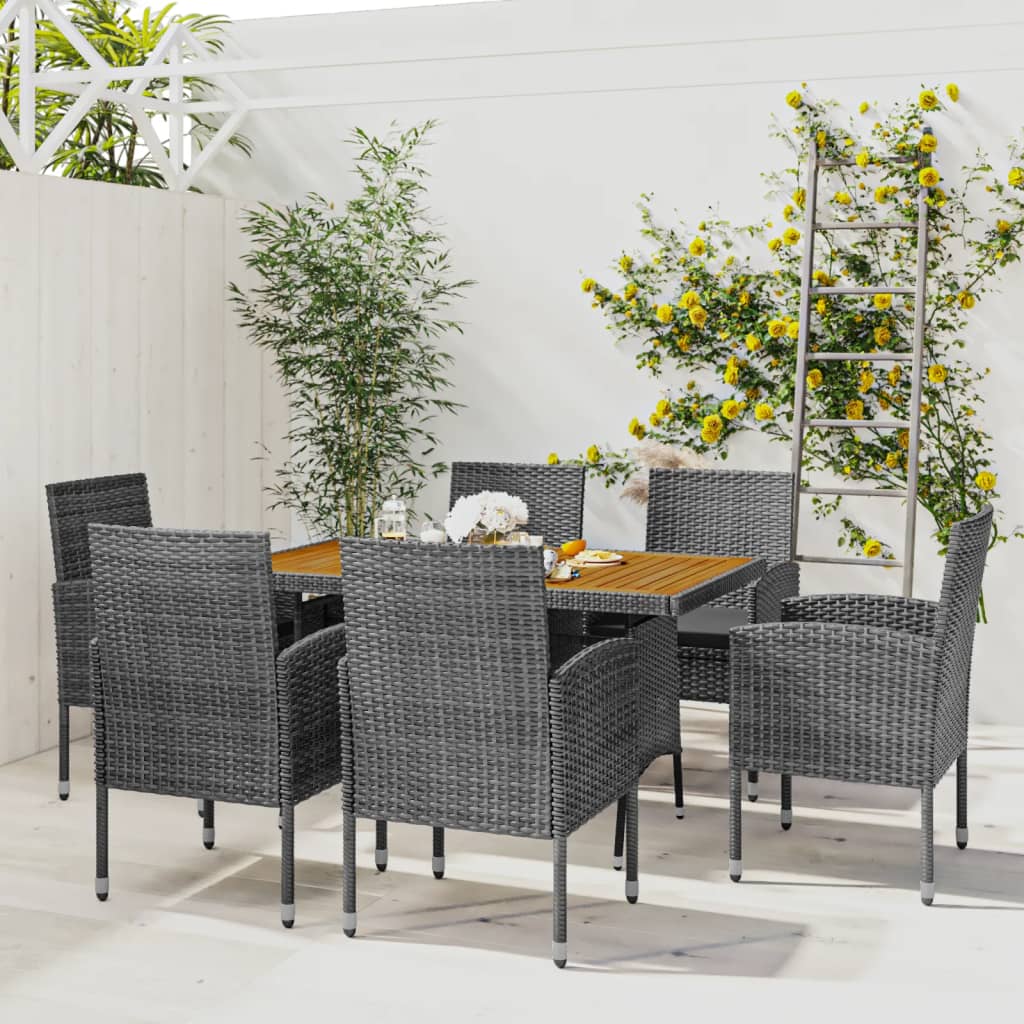 7 piece Garden Dining Set Poly Rattan Grey
