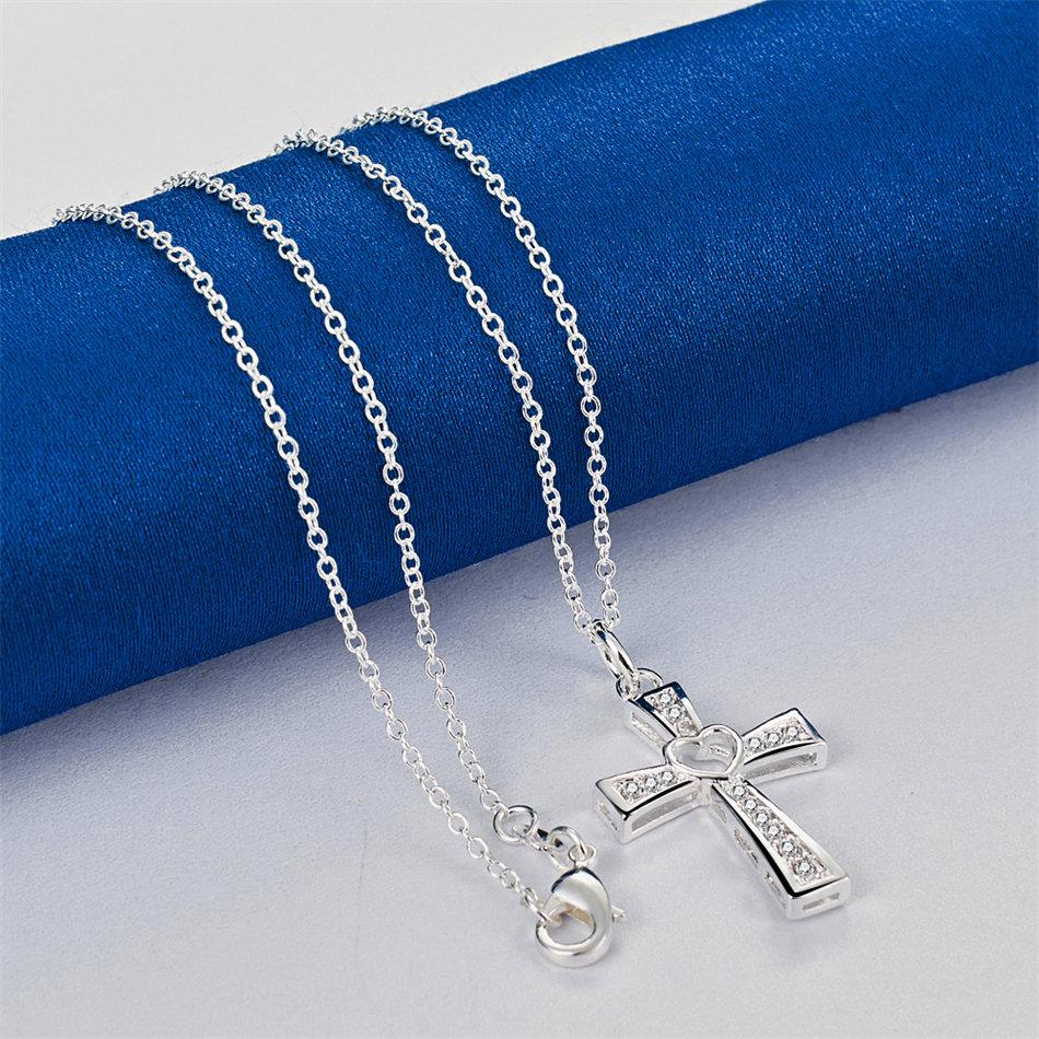 925 sterling silver 16-30 inch exquisite cross shaped zircon pendant necklace for women's fashionable wedding accessories