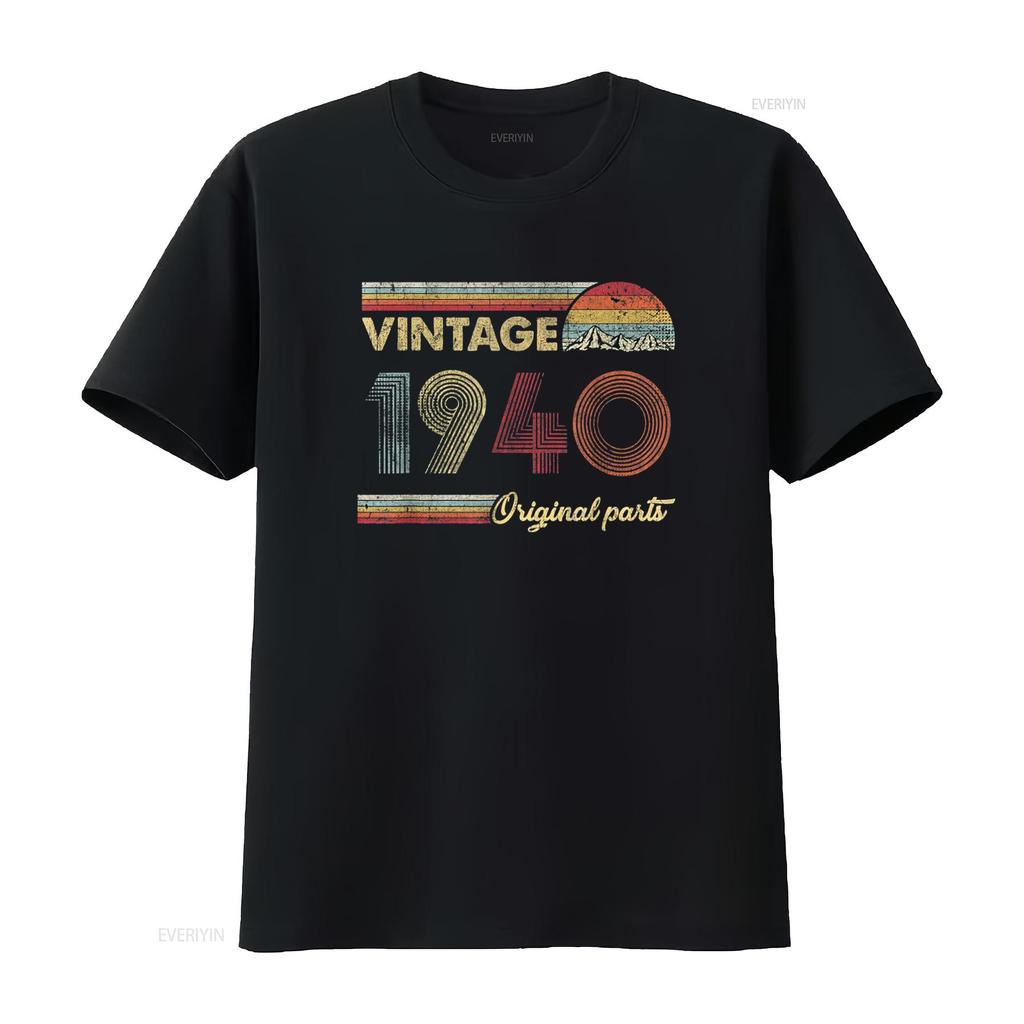 Retro Original Parts 80th Vintage 1940 Birthday T Shirt vintage Washed Stretched graphic streetwear Top For Everyday Wear
