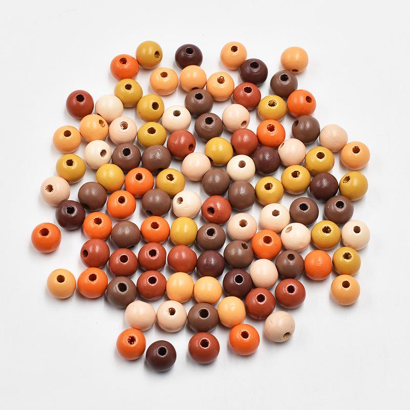 100pcs 8-12mm Assorted Color Wooden Beads Round Brown Wood Bead Round Wooden Spacer Beads for DIY Crafts Jewelry Making
