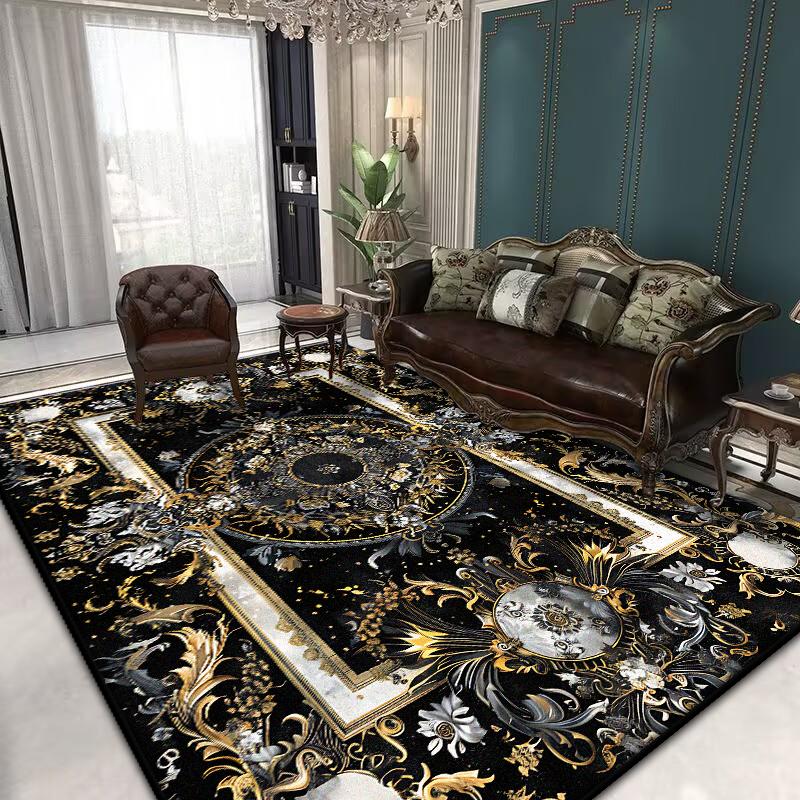 Retro Black Carpets for Living Room Washable kitchen floor carpet Classical Large Rug Non-slip Parlor Bath mat Decoration Home
