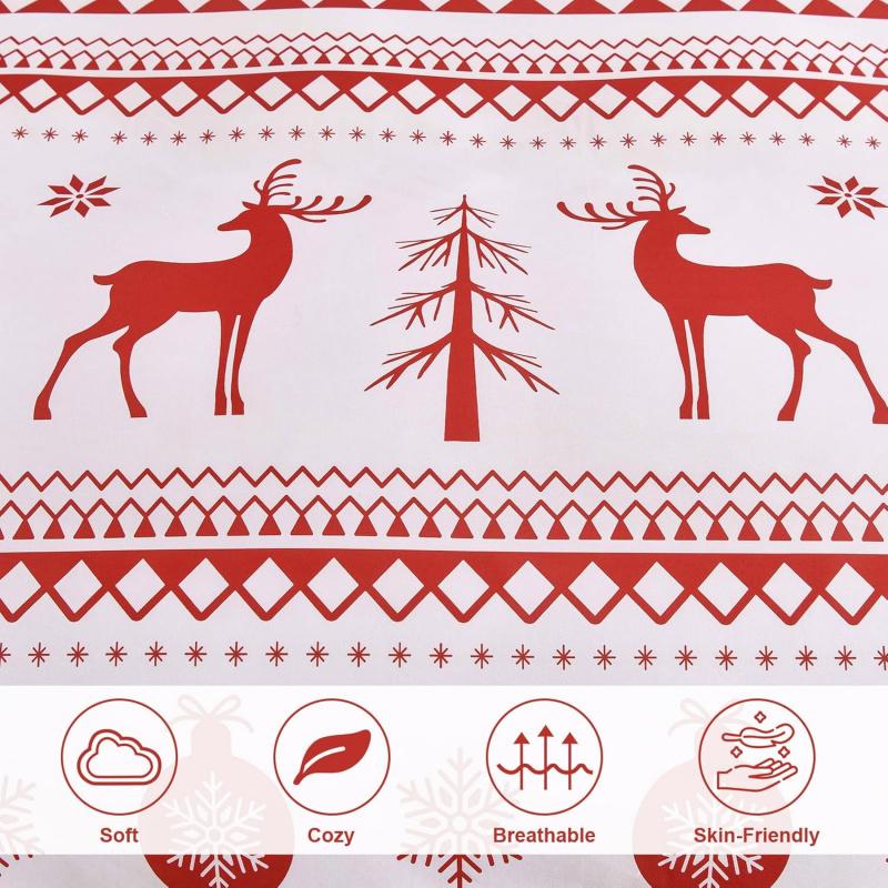 Christmas 3-piece Set With Red Reindeer Snowflake Pattern decoration, Soft ultra-fine Fiber Bedding Set