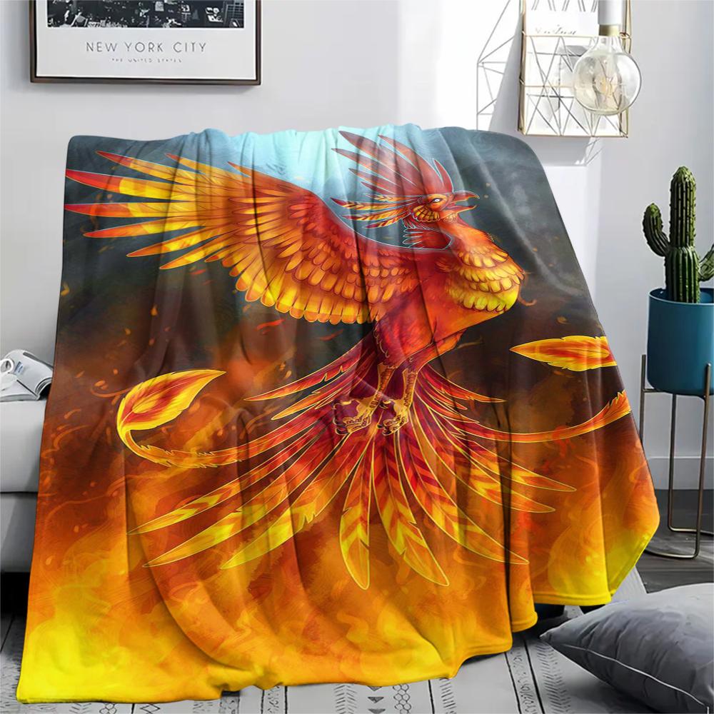 1Pc Phoenix Print Flannel Blanket, High Quality Comfortable for All Seasons, Home Decor, Warmth and Comfort, Perfect for Gifts