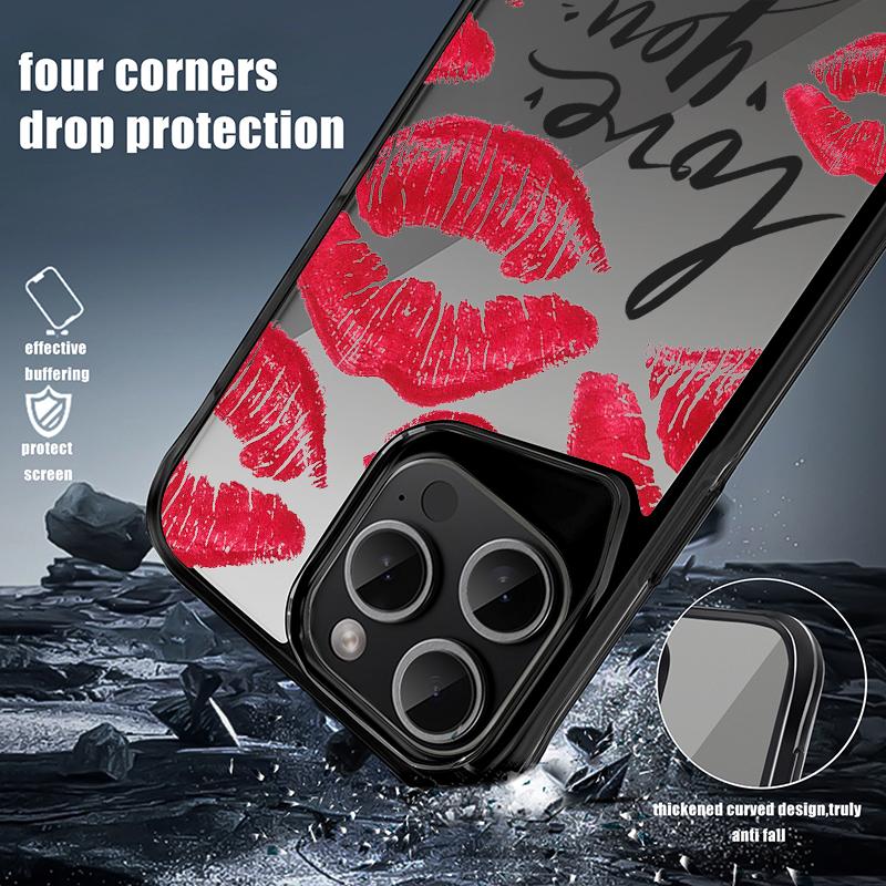 Wysokoprzezroczyste Akrylowe Etui Odporne na Wstrząsy dla iPhone 16 Plus 15 14 13 Pro Max Wzór Ust Do Pocałunku Jednokolorowe Miękkie Krawędzie Smukła Twarda Pokrowiec