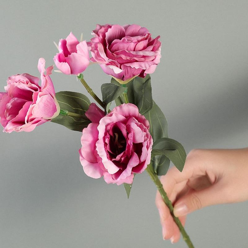 Roses Eustoma artificielles en soie, 3 pièces, fausse flore européenne pour décoration de jardin de maison, fête de mariage