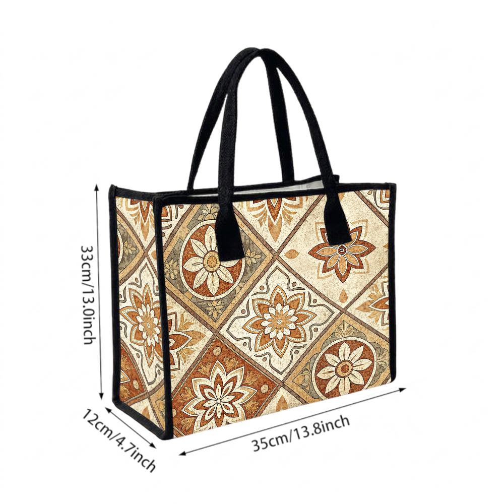 Vintage Floral Pattern Tote Bag Large Capacity Casual Portable Daily Use Shoulder Bag for Shopping Work Travel