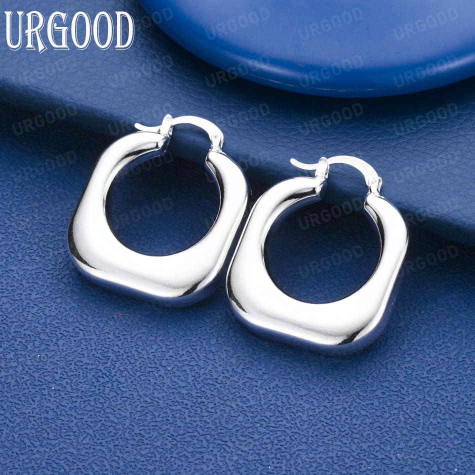 925 Sterling Silver Fashion Square Pierced Earrings Wedding Jewelry